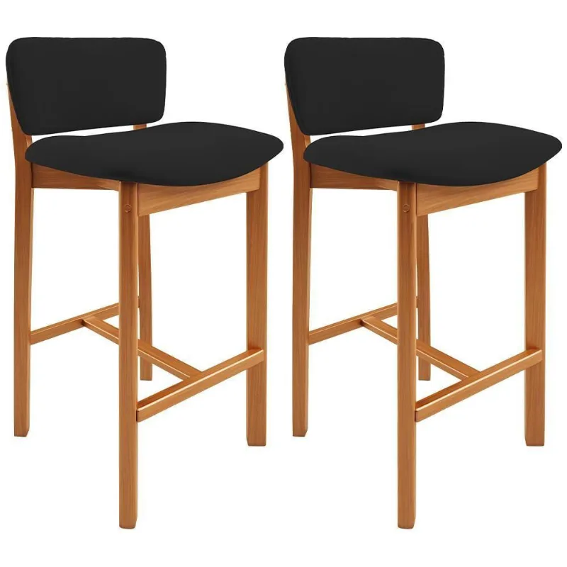 Kit 02 Banquetas Alta Para Cozinha Sala De Jantar Bar Dara L02 Suede Preto - Lyam Decor - Lyam Decor