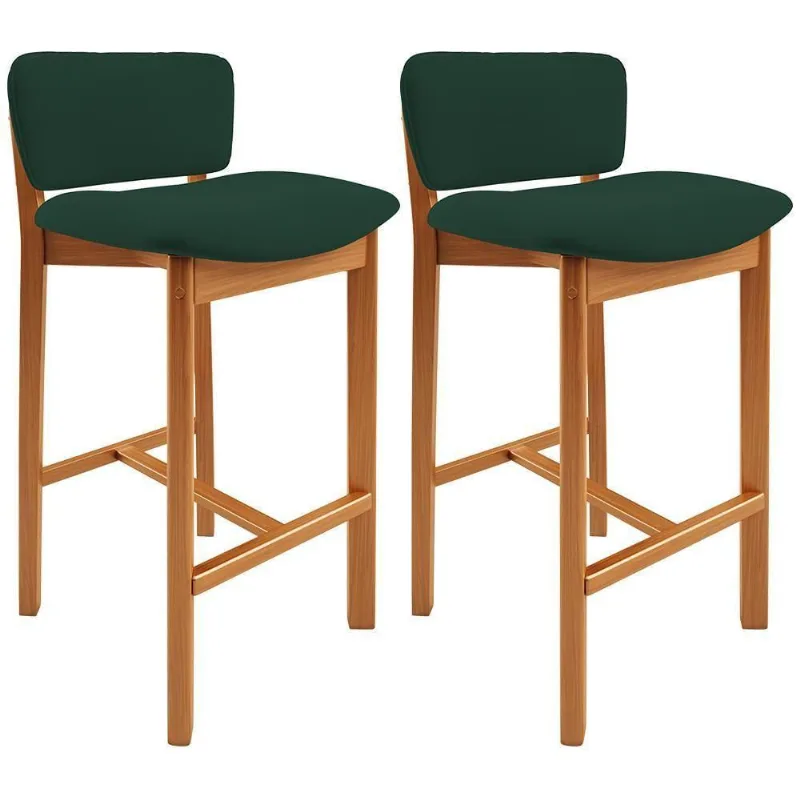 Kit 02 Banquetas Alta Para Cozinha Sala De Jantar Bar Dara L02 Suede Verde Musgo - Lyam Decor - Lyam Decor