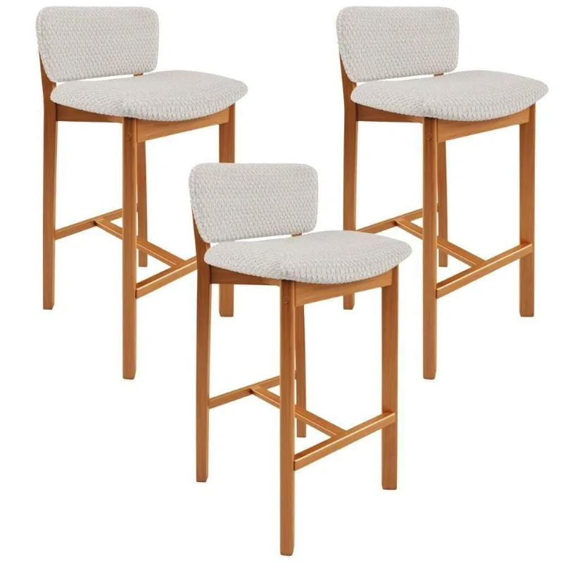 Kit 03 Banquetas Alta Para Cozinha Sala De Jantar Bar Dara L02 Bouclê Cru - Lyam Decor - Lyam Decor