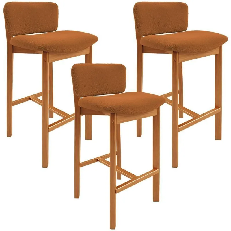 Kit 03 Banquetas Alta Para Cozinha Sala De Jantar Bar Dara L02 Bouclê Terracota - Lyam Decor - Lyam Decor