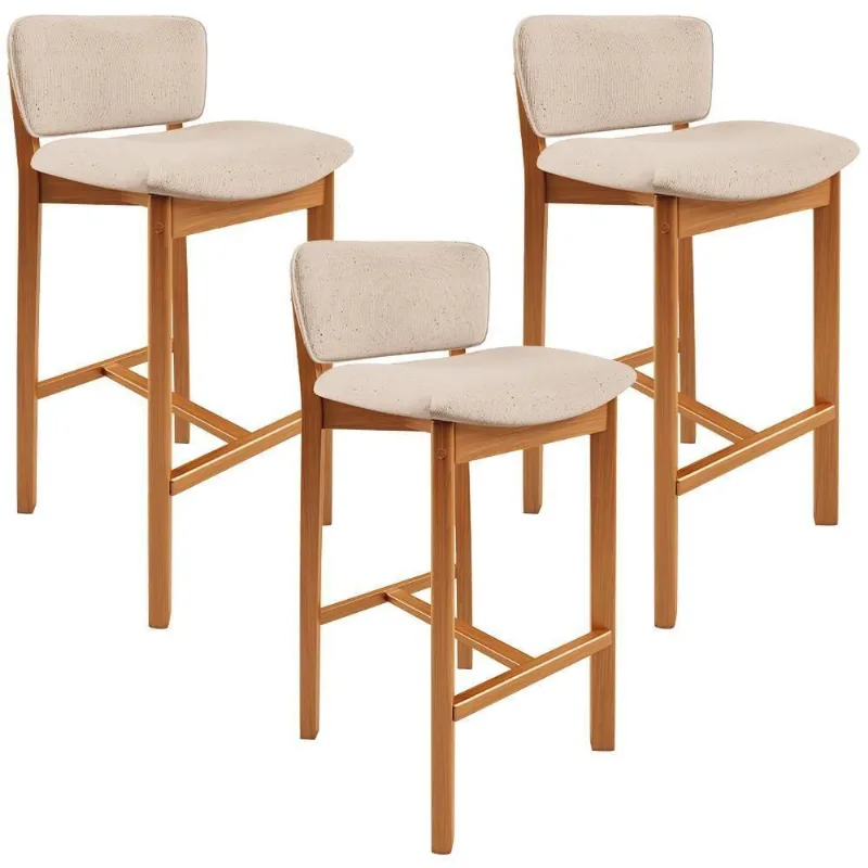 Kit 03 Banquetas Alta Para Cozinha Sala De Jantar Bar Dara L02 Linho Bege - Lyam Decor - Lyam Decor