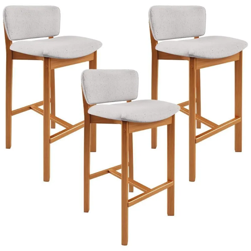 Kit 03 Banquetas Alta Para Cozinha Sala De Jantar Bar Dara L02 Linho Cinza - Lyam Decor - Lyam Decor