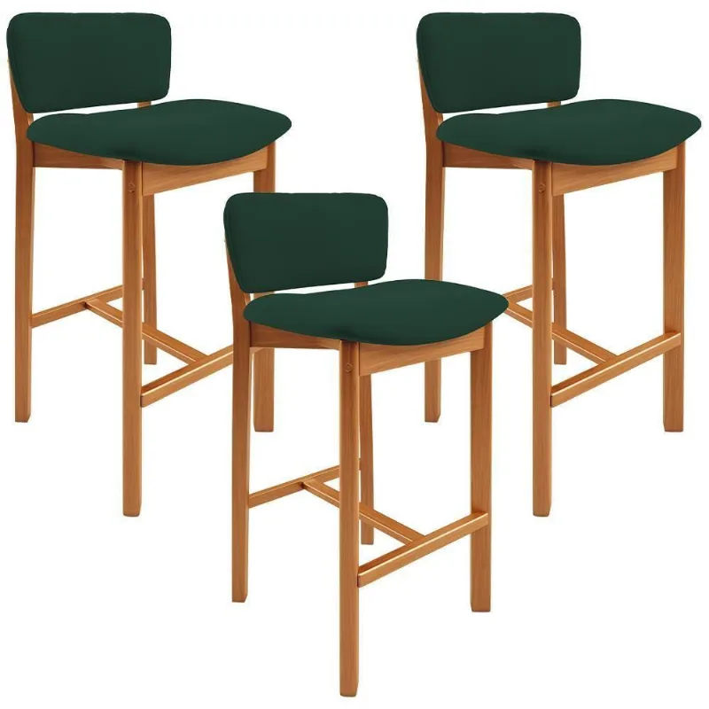 Kit 03 Banquetas Alta Para Cozinha Sala De Jantar Bar Dara L02 Suede Verde Musgo - Lyam Decor - Lyam Decor