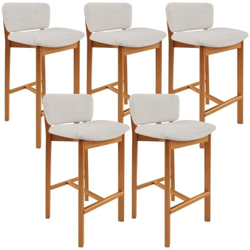 Kit 05 Banquetas Alta Para Cozinha Sala De Jantar Bar Dara L02 Bouclê Cru - Lyam Decor