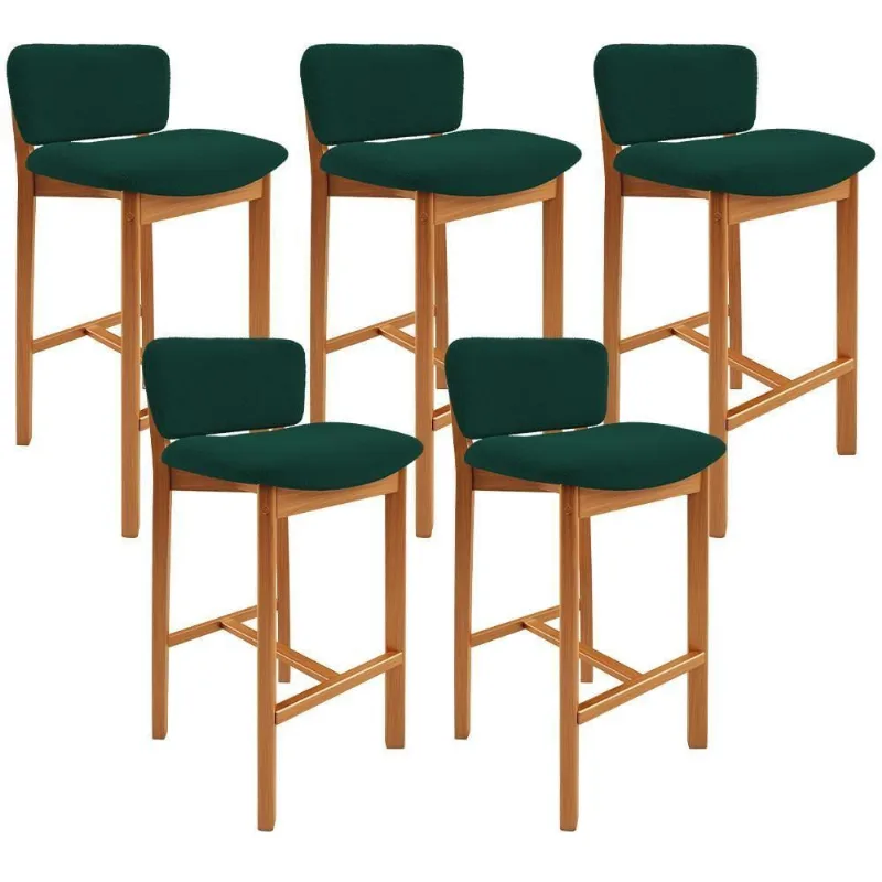 Kit 05 Banquetas Alta Para Cozinha Sala De Jantar Bar Dara L02 Bouclê Verde Musgo - Lyam Decor