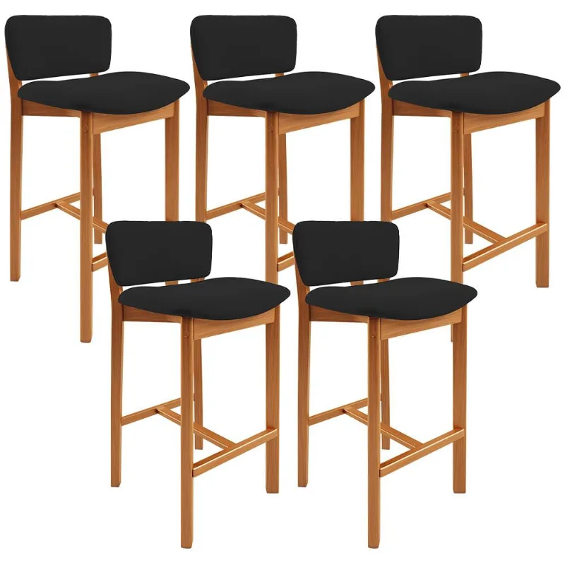Kit 05 Banquetas Alta Para Cozinha Sala de Jantar Bar Dara L02 Suede Preto - Lyam Decor - Lyam Decor