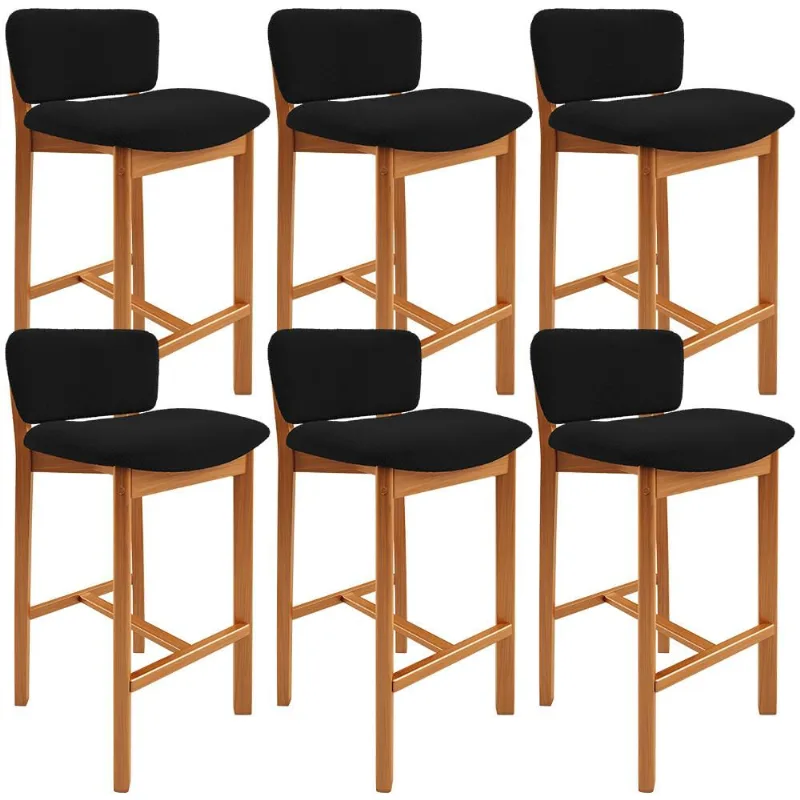 Kit 06 Banquetas Alta Para Cozinha Sala de Jantar Bar Dara L02 Bouclê Preto - Lyam Decor - Lyam Decor
