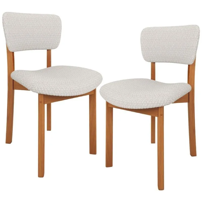 Kit 02 Cadeiras Para Sala De Jantar Cozinha Living Estofada Dara L02 Bouclê Cru - Lyam Decor - Lyam Decor