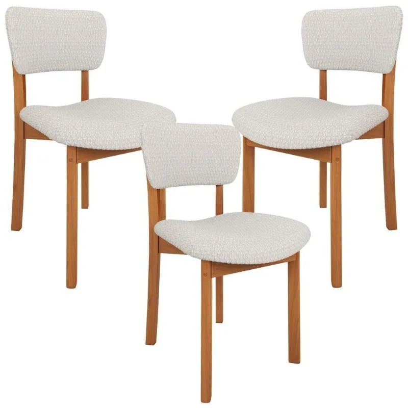 Kit 03 Cadeiras Para Sala De Jantar Cozinha Living Estofada Dara L02 Bouclê Cru - Lyam Decor - Lyam Decor