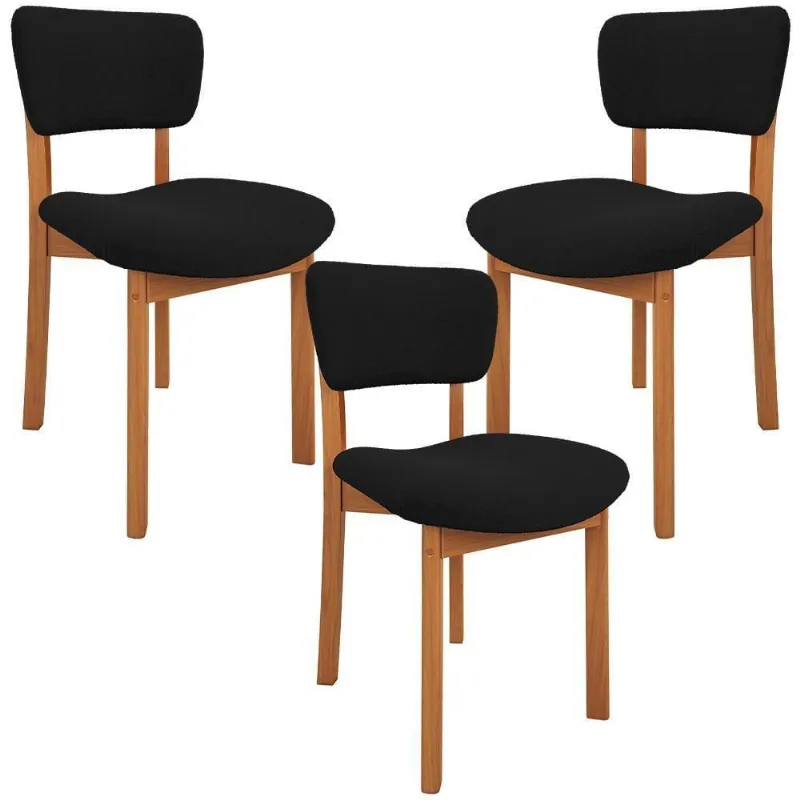 Kit 03 Cadeiras Para Sala De Jantar Cozinha Living Estofada Dara L02 Bouclê Preto - Lyam Decor - Lyam Decor
