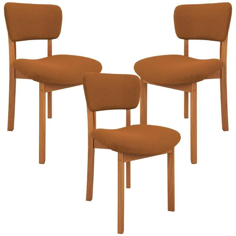 Kit 03 Cadeiras Para Sala De Jantar Cozinha Living Estofada Dara L02 Bouclê Terracota - Lyam Decor - Lyam Decor