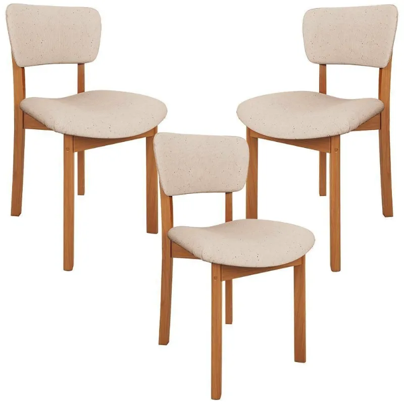 Kit 03 Cadeiras Para Sala De Jantar Cozinha Living Estofada Dara L02 Linho Bege - Lyam Decor - Lyam Decor