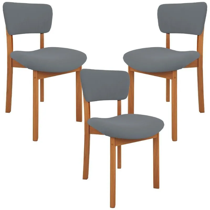 Kit 03 Cadeiras Para Sala De Jantar Cozinha Living Estofada Dara L02 Suede Cinza - Lyam Decor