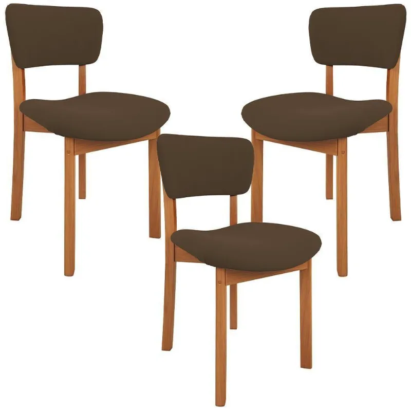 Kit 03 Cadeiras Para Sala De Jantar Cozinha Living Estofada Dara L02 Suede Marrom - Lyam Decor - Lyam Decor