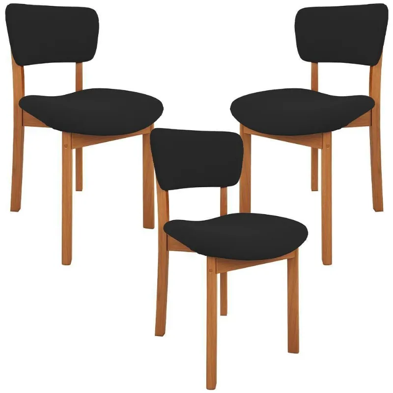 Kit 03 Cadeiras Para Sala De Jantar Cozinha Living Estofada Dara L02 Suede Preto - Lyam Decor - Lyam Decor