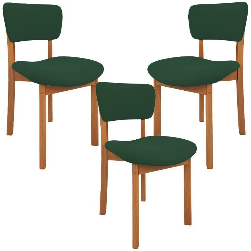 Kit 03 Cadeiras Para Sala De Jantar Cozinha Living Estofada Dara L02 Suede Verde Musgo - Lyam Decor - Lyam Decor