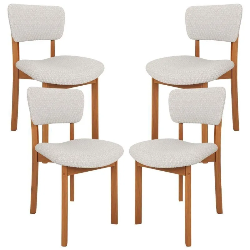 Kit 04 Cadeiras Para Sala De Jantar Cozinha Living Estofada Dara L02 Bouclê Cru - Lyam Decor - Lyam Decor