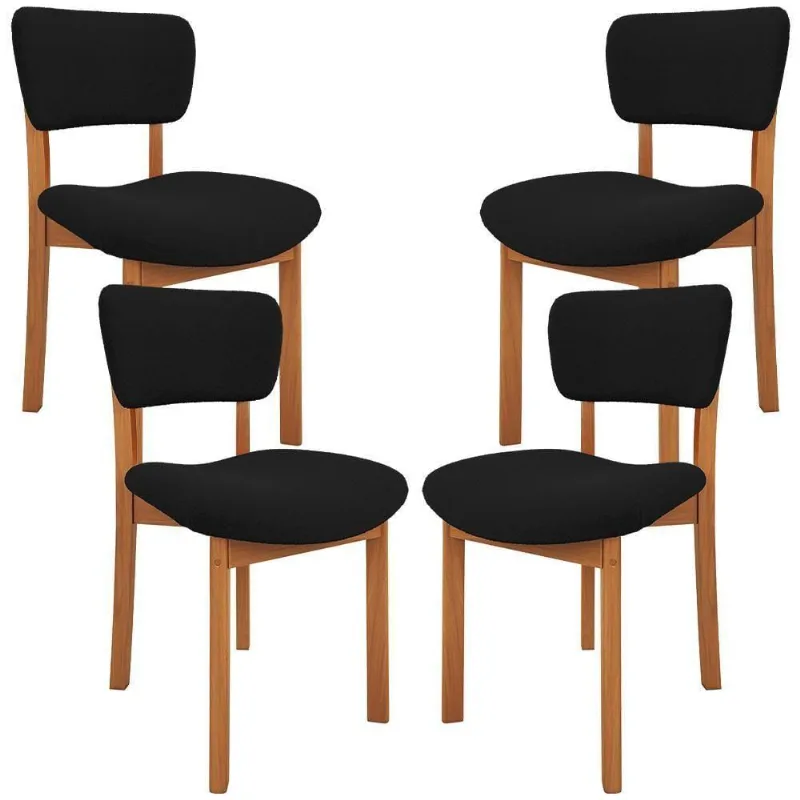 Kit 04 Cadeiras Para Sala De Jantar Cozinha Living Estofada Dara L02 Bouclê Preto - Lyam Decor - Lyam Decor