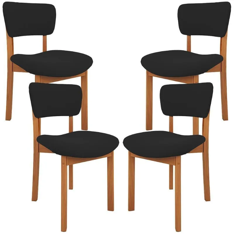 Kit 04 Cadeiras Para Sala De Jantar Cozinha Living Estofada Dara L02 Suede Preto - Lyam Decor - Lyam Decor