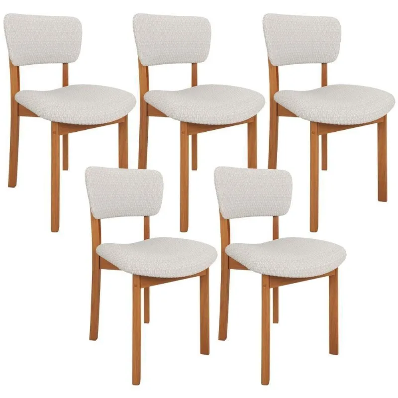 Kit 05 Cadeiras Para Sala De Jantar Cozinha Living Estofada Dara L02 Bouclê Cru - Lyam Decor - Lyam Decor