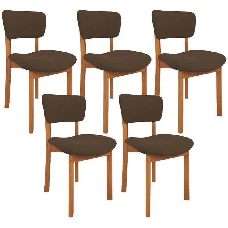 Kit 05 Cadeiras Para Sala De Jantar Cozinha Living Estofada Dara L02 Suede Marrom - Lyam Decor - Lyam Decor