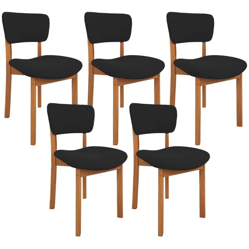 Kit 05 Cadeiras Para Sala De Jantar Cozinha Living Estofada Dara L02 Suede Preto - Lyam Decor - Lyam Decor