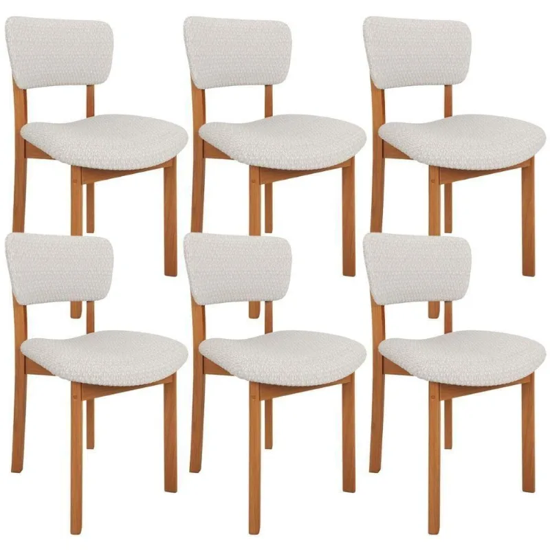 Kit 06 Cadeiras Para Sala De Jantar Cozinha Living Estofada Dara L02 Bouclê Cru - Lyam Decor