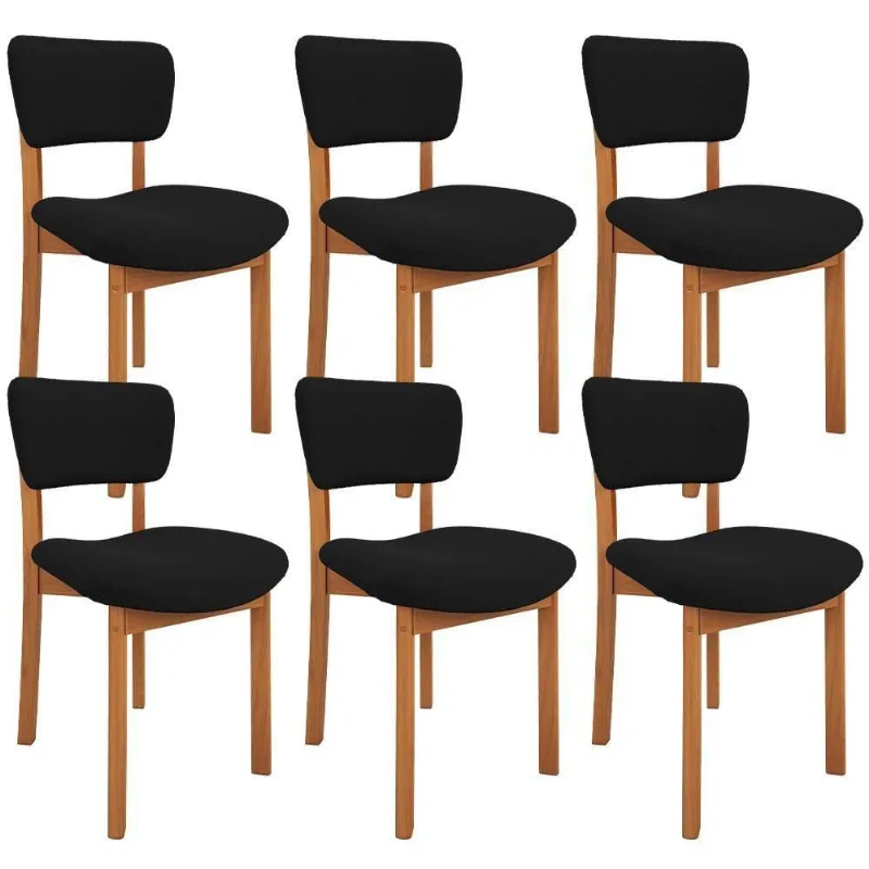 Kit 06 Cadeiras Para Sala De Jantar Cozinha Living Estofada Dara L02 Bouclê Preto - Lyam Decor