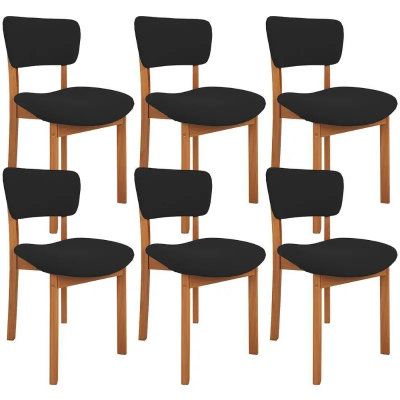 Kit 06 Cadeiras Para Sala De Jantar Cozinha Living Estofada Dara L02 Suede Preto - Lyam Decor