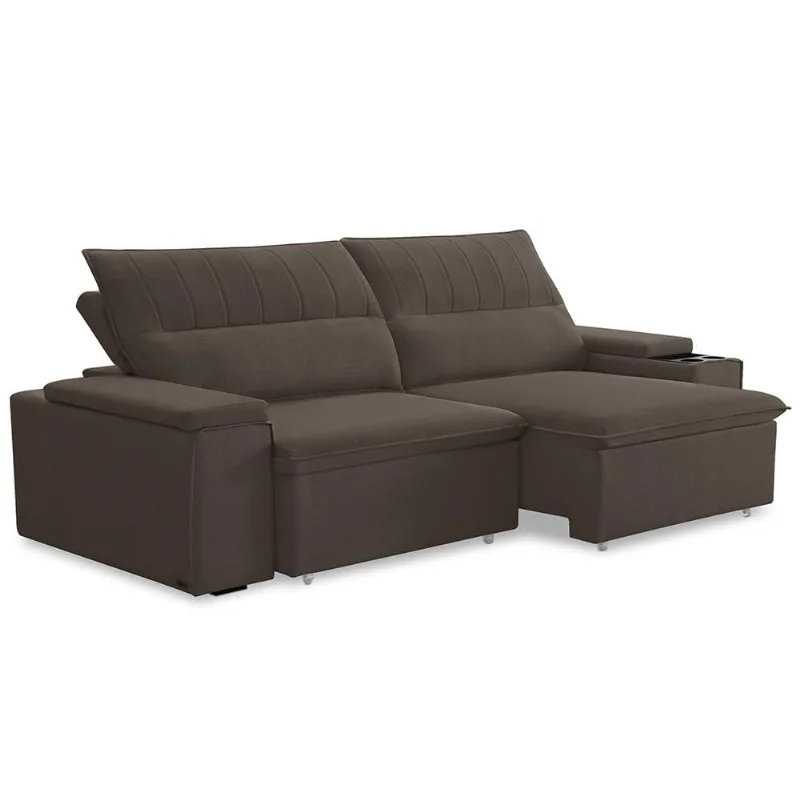 Sofá Retrátil Reclinável Para Sala 3 Lugares 245cm Ricci F04 Veludo Marrom - Lyam Decor - Lyam Decor