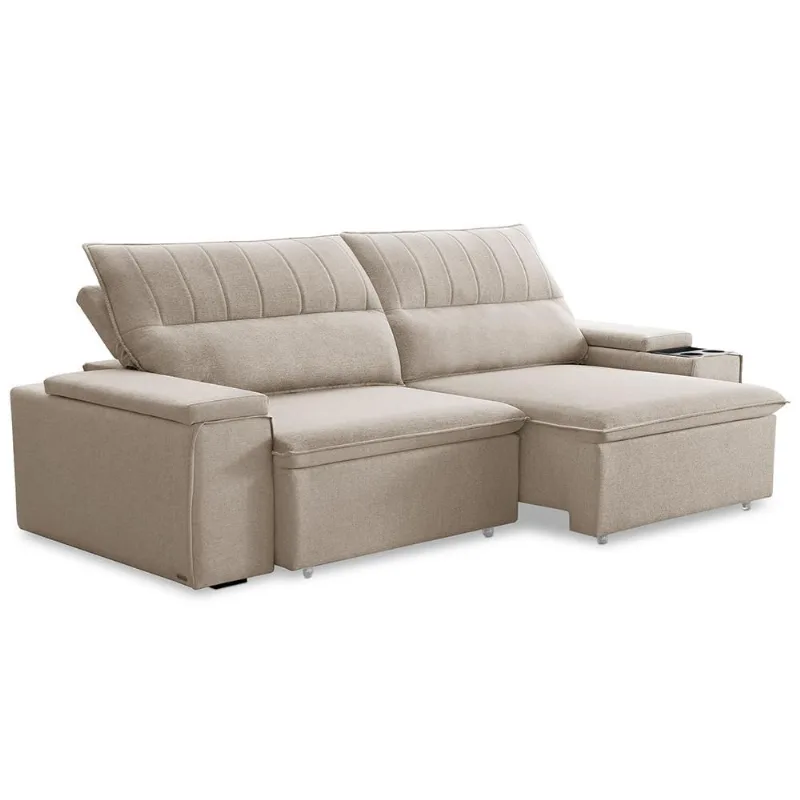 Sofá Retrátil Reclinável Para Sala 3 Lugares 245cm Ricci F04 Linho Bege - Lyam Decor - Lyam Decor