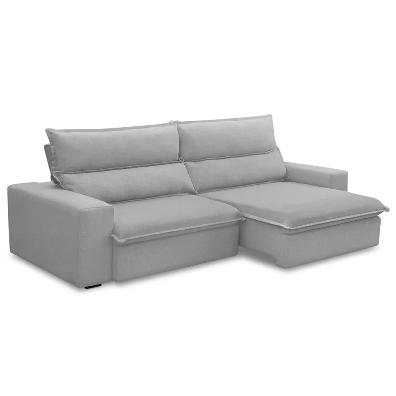 Sofá Retrátil Reclinável Para Sala 3 Lugares 210cm Senzi F04 Veludo Cinza - Lyam Decor - Lyam Decor