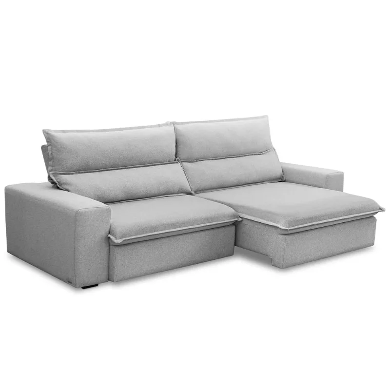 Sofá Retrátil Reclinável Para Sala 3 Lugares 210cm Senzi F04 Linho Cinza - Lyam Decor - Lyam Decor