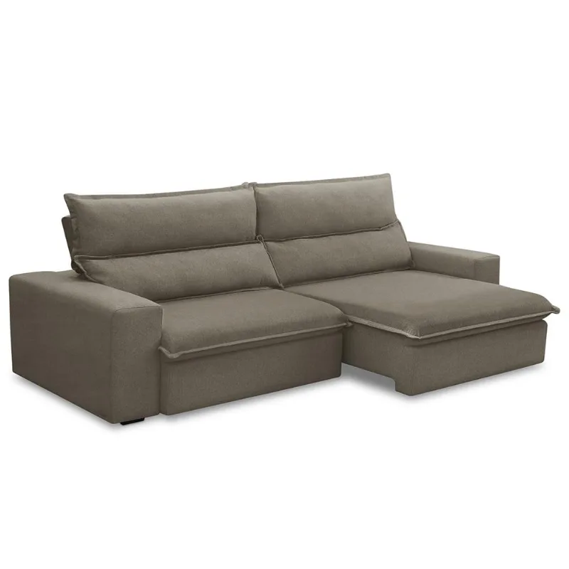 Sofá Retrátil Reclinável Para Sala 3 Lugares 230cm Senzi F04 Veludo Marrom Claro - Lyam Decor - Lyam Decor