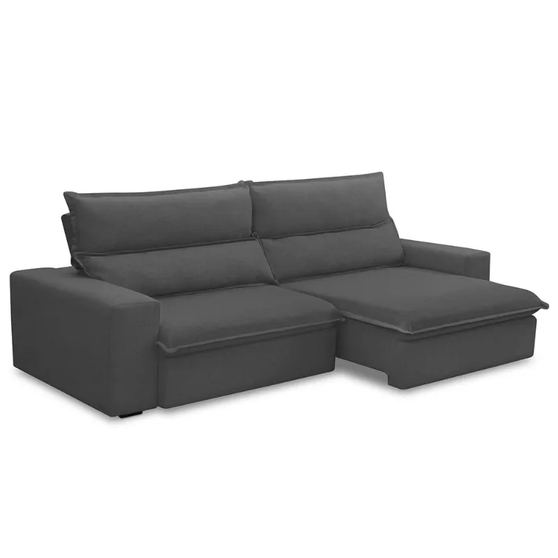 Sofá Retrátil Reclinável Para Sala 4 Lugares 280cm Senzi F04 Veludo Cinza Escuro - Lyam Decor - Lyam Decor
