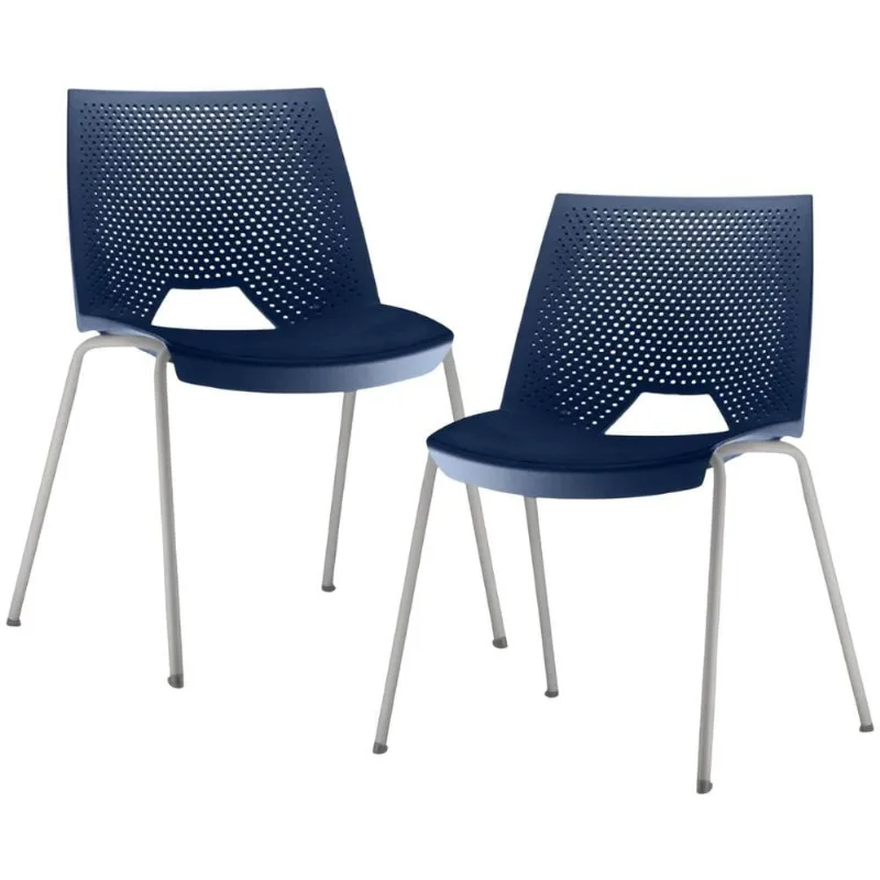 Kit 02 Cadeiras Empilhável Fixa Liked F02 Base Aço Cinza Azul - Lyam Decor