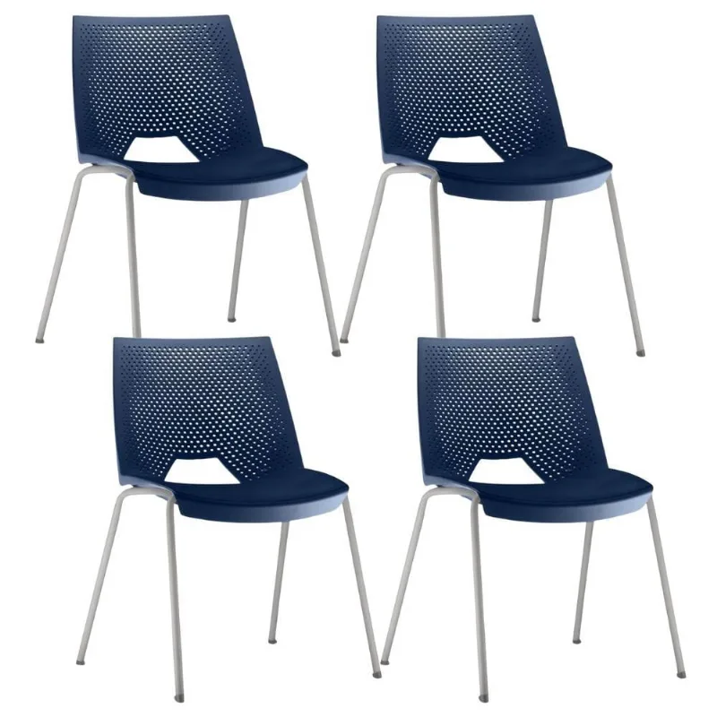 Kit 04 Cadeiras Empilhável Fixa Liked F02 Base Aço Cinza Azul - Lyam Decor