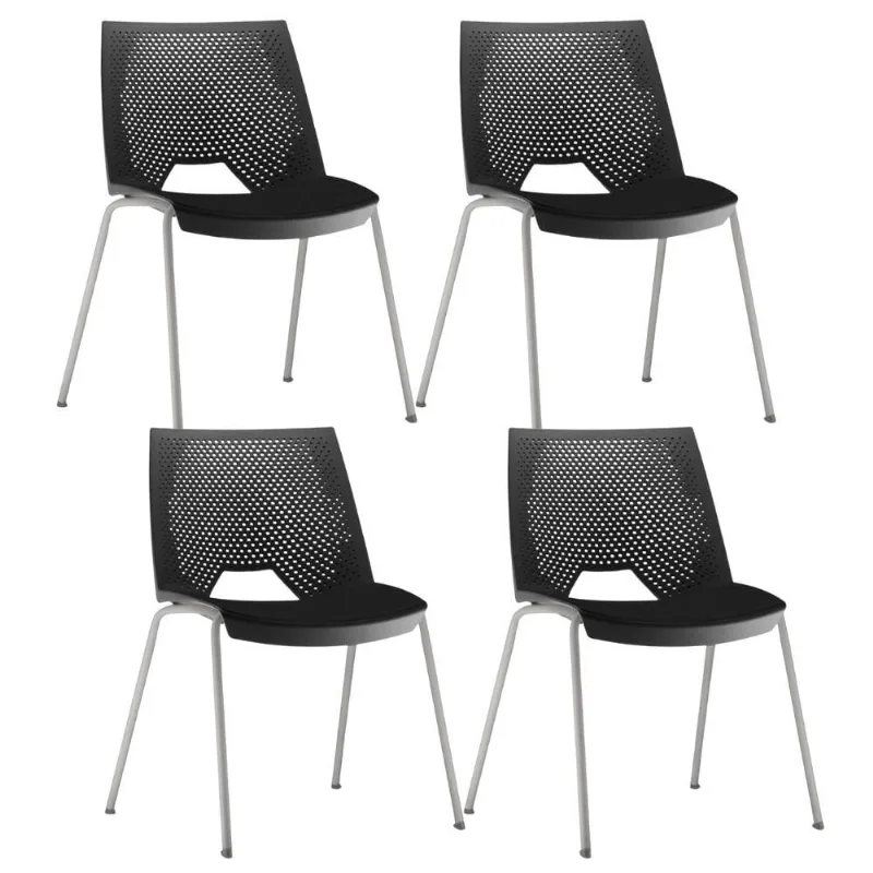 Kit 04 Cadeiras Empilhável Fixa Liked F02 Base Aço Cinza Preto - Lyam Decor