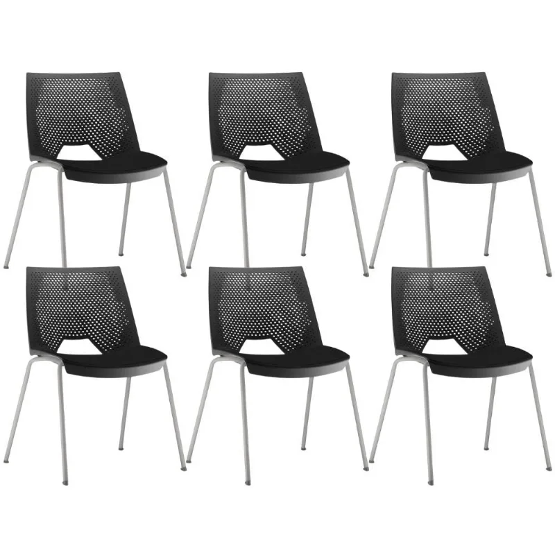 Kit 06 Cadeiras Empilhável Fixa Liked F02 Base Aço Cinza Preto - Lyam Decor