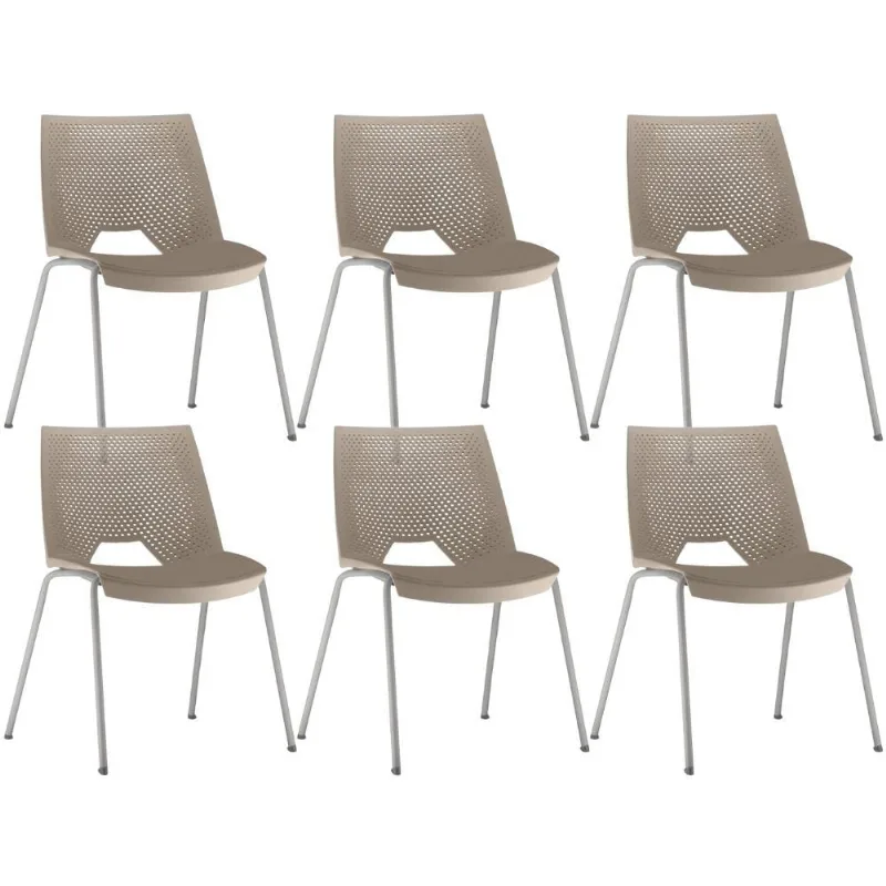 Kit 06 Cadeiras Empilhável Fixa Liked F02 Base Aço Cinza Nude - Lyam Decor