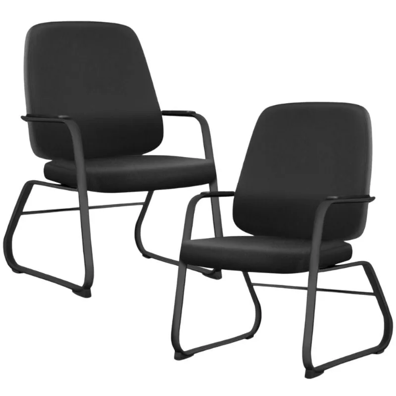 Kit 02 Cadeiras Executiva Diretor Base Fixa Hub F02 Sintético Preto - Lyam Decor