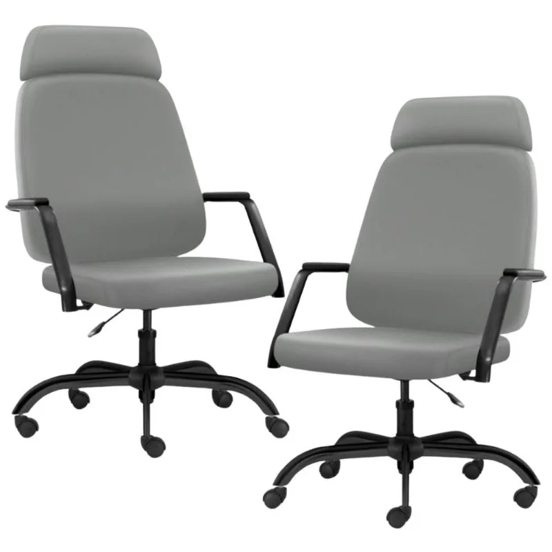 Kit 02 Cadeiras de Escritório Giratória com Apoio de Cabeça Hub F02 Sintético Cinza - Lyam Decor