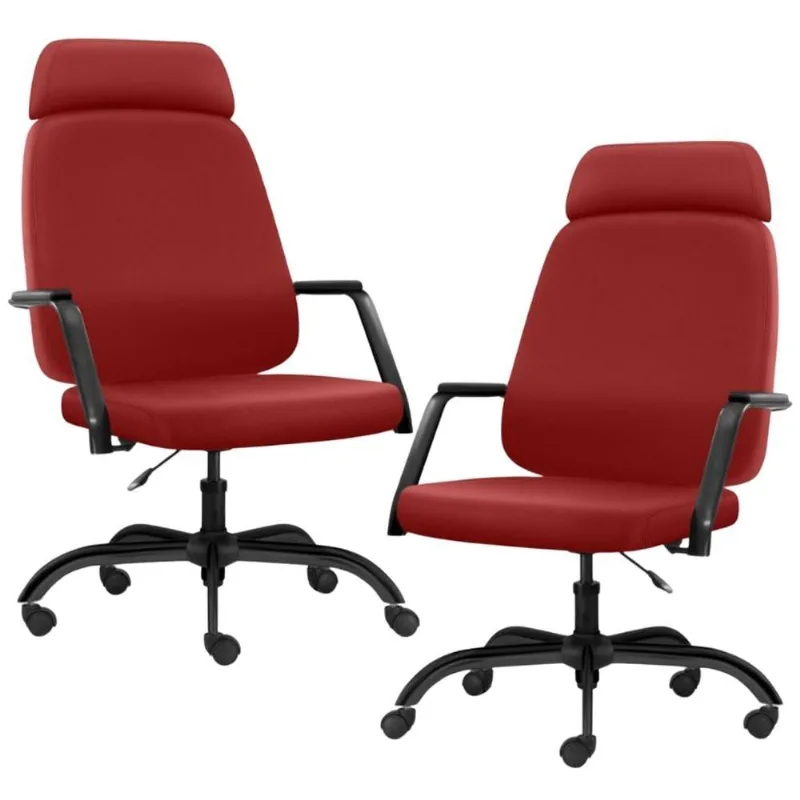 Kit 02 Cadeiras de Escritório Giratória com Apoio de Cabeça Hub F02 Sintético Vermelho - Lyam Decor
