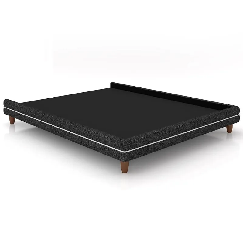 Cama Casal Base Box Pés Madeira 148cm Suném P05 Linho Cinza Escuro - Lyam Decor