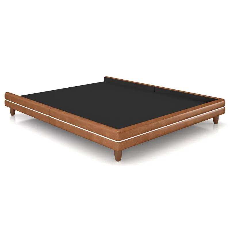Cama Casal Queen Base Box Pés Madeira 168cm Suném P05 Couríssimo Whisky Bouclê Cru - Lyam Decor