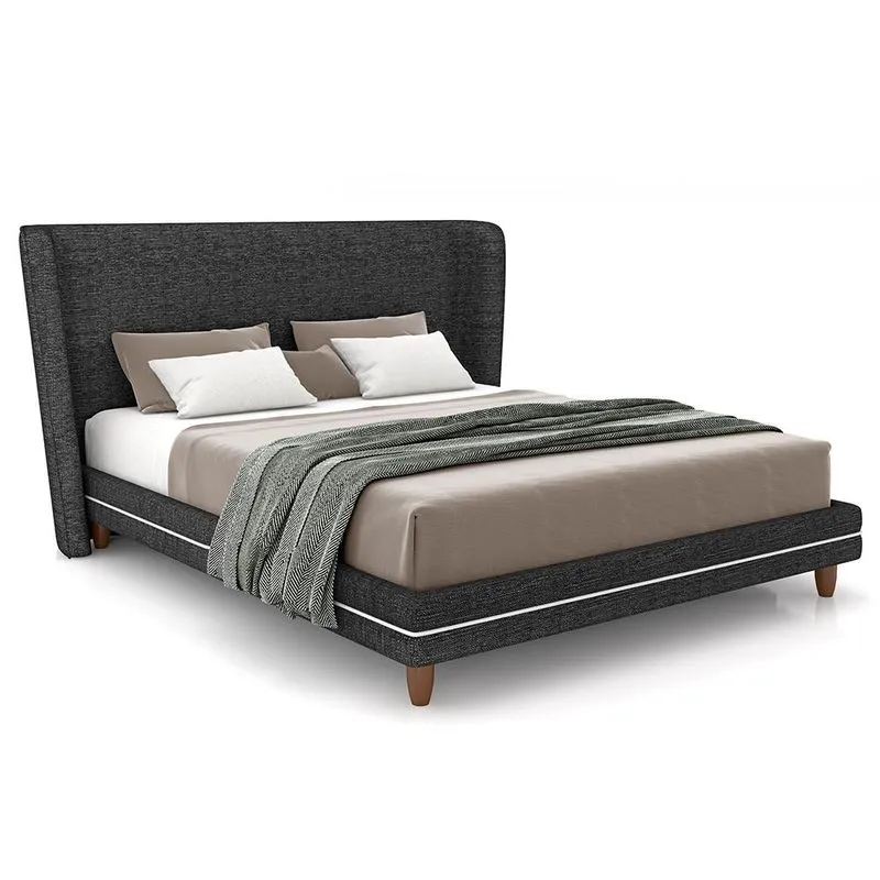 Cabeceira Queen Nilo 160cm Com Cama Pés Madeira Suném P05 Linho Cinza Escuro - Lyam Decor