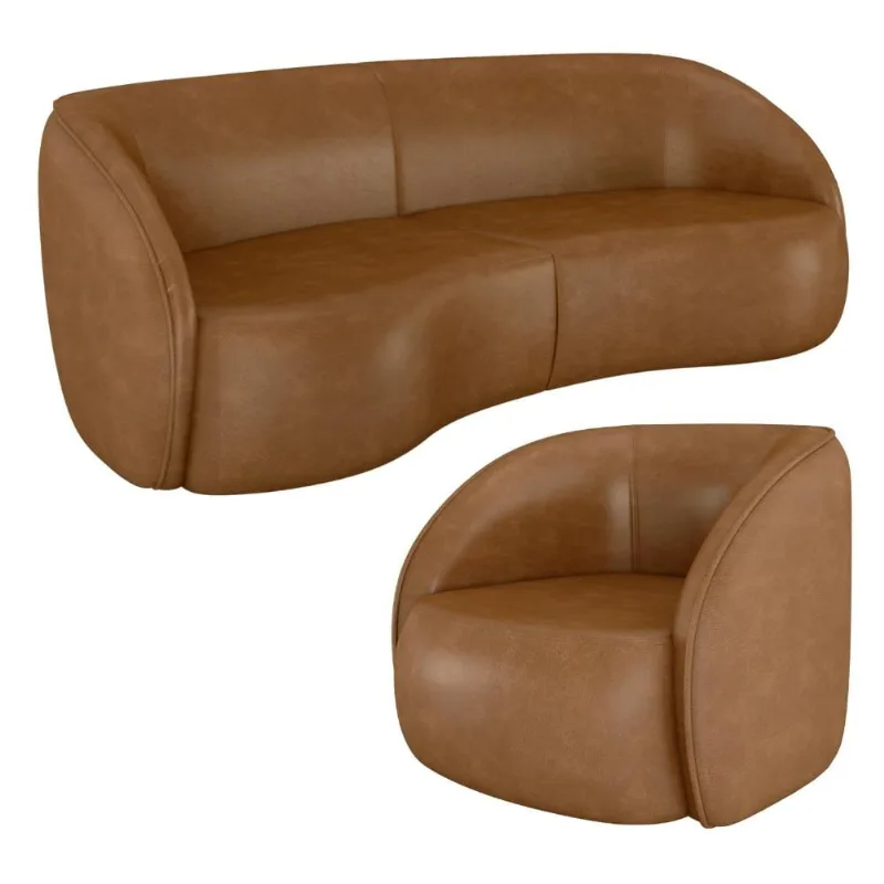 Kit Sofá 4 Lugares Eron 288cm Com Poltrona Giratória Angelina M03 Couríssimo Whisky - Lyam - Lyam Decor