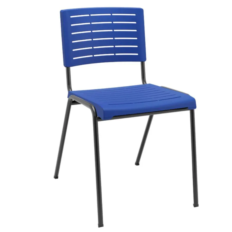 Cadeira Empilhável Fixa Escritório Multiuso Base Preta Kimi P03 Azul - Lyam Decor