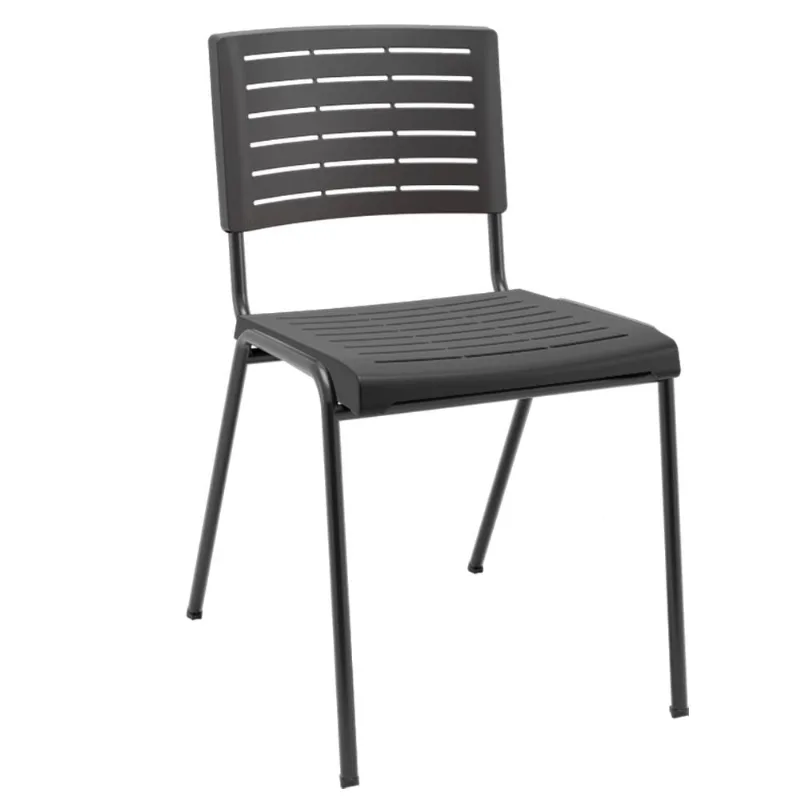 Cadeira Empilhável Fixa Escritório Multiuso Base Preta Kimi P03 Preto - Lyam Decor