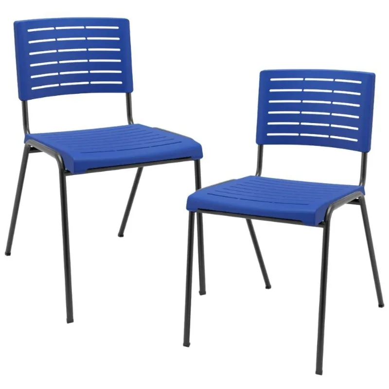 Kit 02 Cadeiras Empilhável Fixa Escritório Multiuso Base Preta Kimi P03 Azul - Lyam Decor
